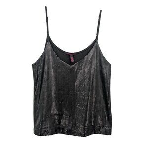Black Sequin Cami Top Women Size L Sparkle Night Out Glam Clubwear Holiday Y2K